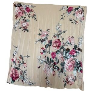 90s Ralph Lauren Silk Square Scarf Beige Pink Rose Floral English Garden 34x34